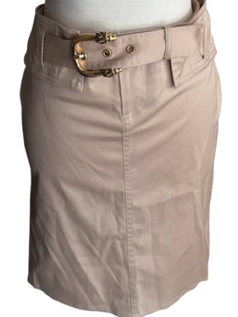 NWT Roberto Cavalli Lion Head Gold Belt Skirt Cotton Tan Khaki Vintage Y2K 10 12